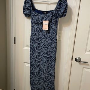 Blue Floral Milkmaid Midi Dress